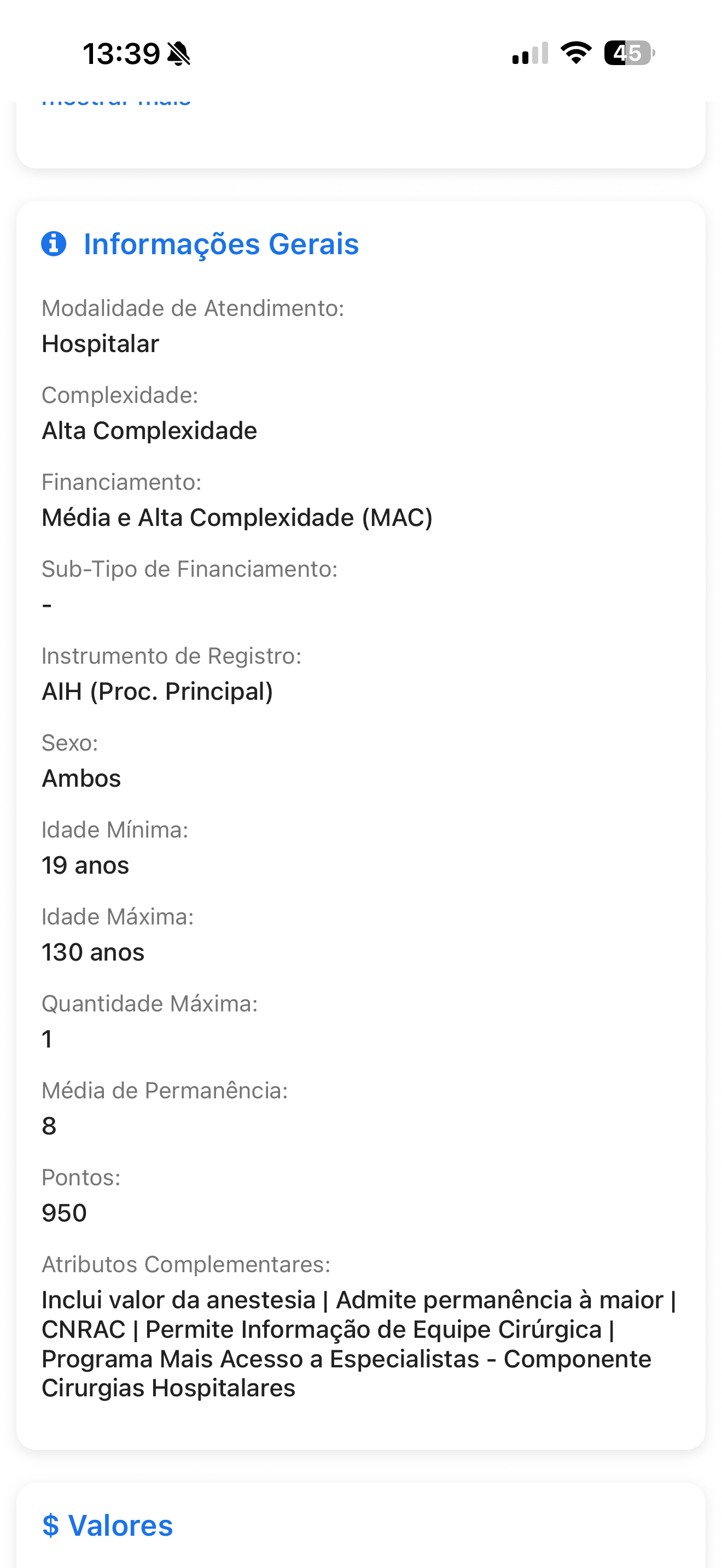 Tela de valores e OPME