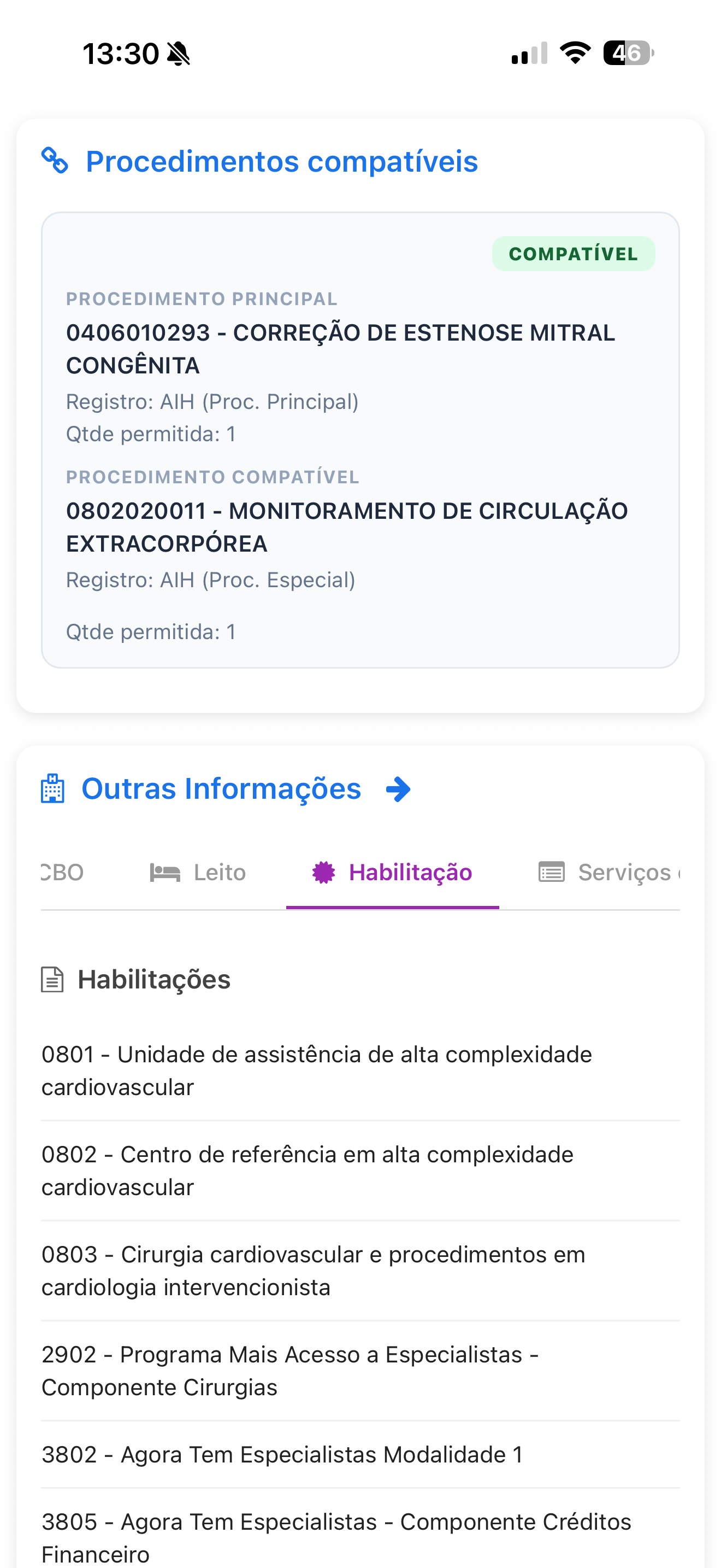 Tela de valores e OPME